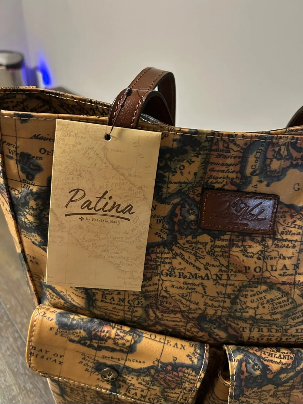 Patricia Nash Tan and Brown Map-Print Messenger Tote
